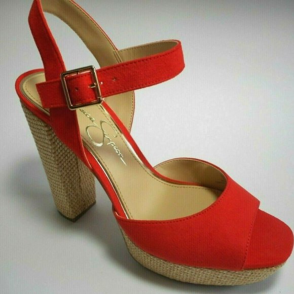 JESSICA SIMPSON Tangerine Velour High Heel Sandal Shoes - Picture 1 of 3